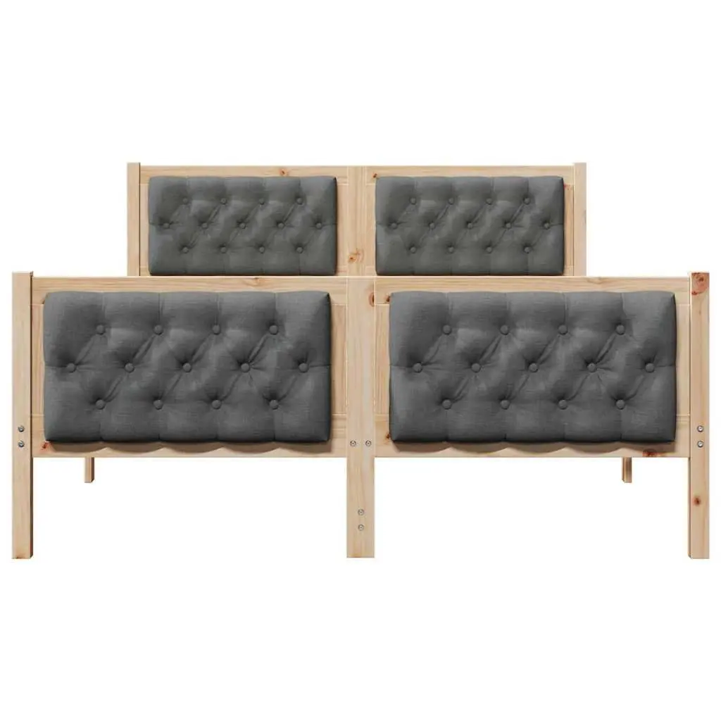 Solid Pine Wood Bed Frame with Upholstered Headboard