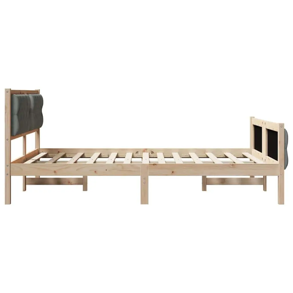 Solid Pine Wood Bed Frame with Upholstered Headboard