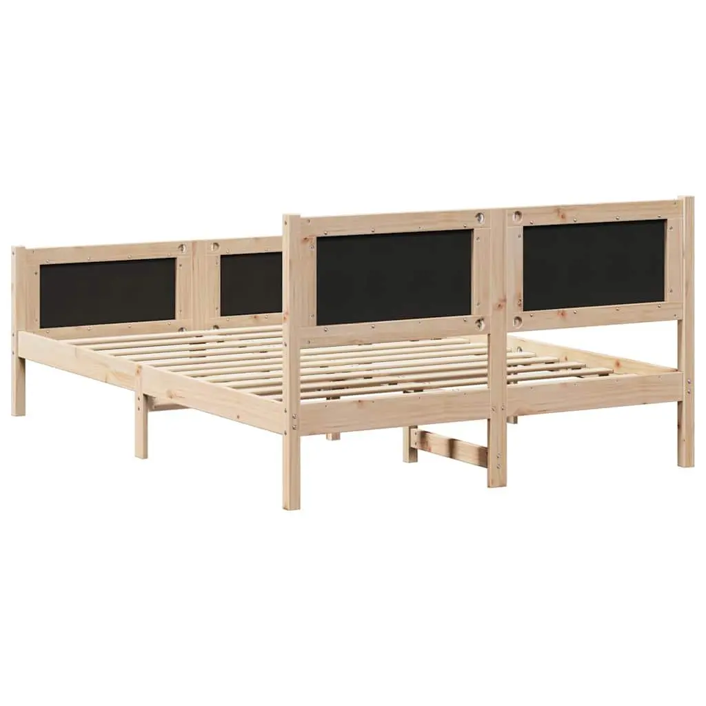 Solid Pine Wood Bed Frame with Upholstered Headboard