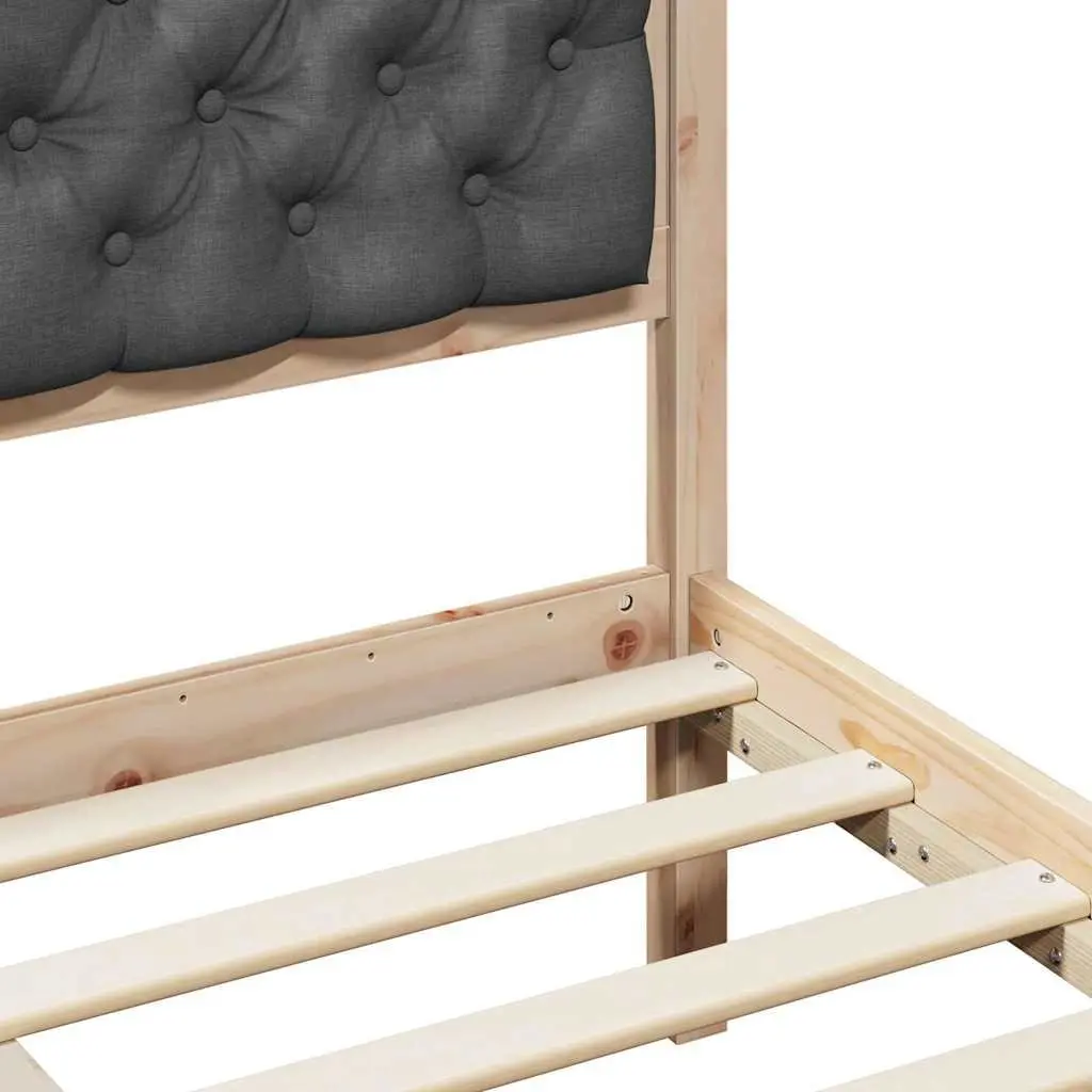 Solid Pine Wood Bed Frame with Upholstered Headboard
