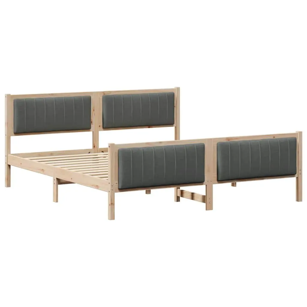 Bed Frame 180 x 200 cm Platform Design Solid Pine Wood Brown Dark Grey Bedroom