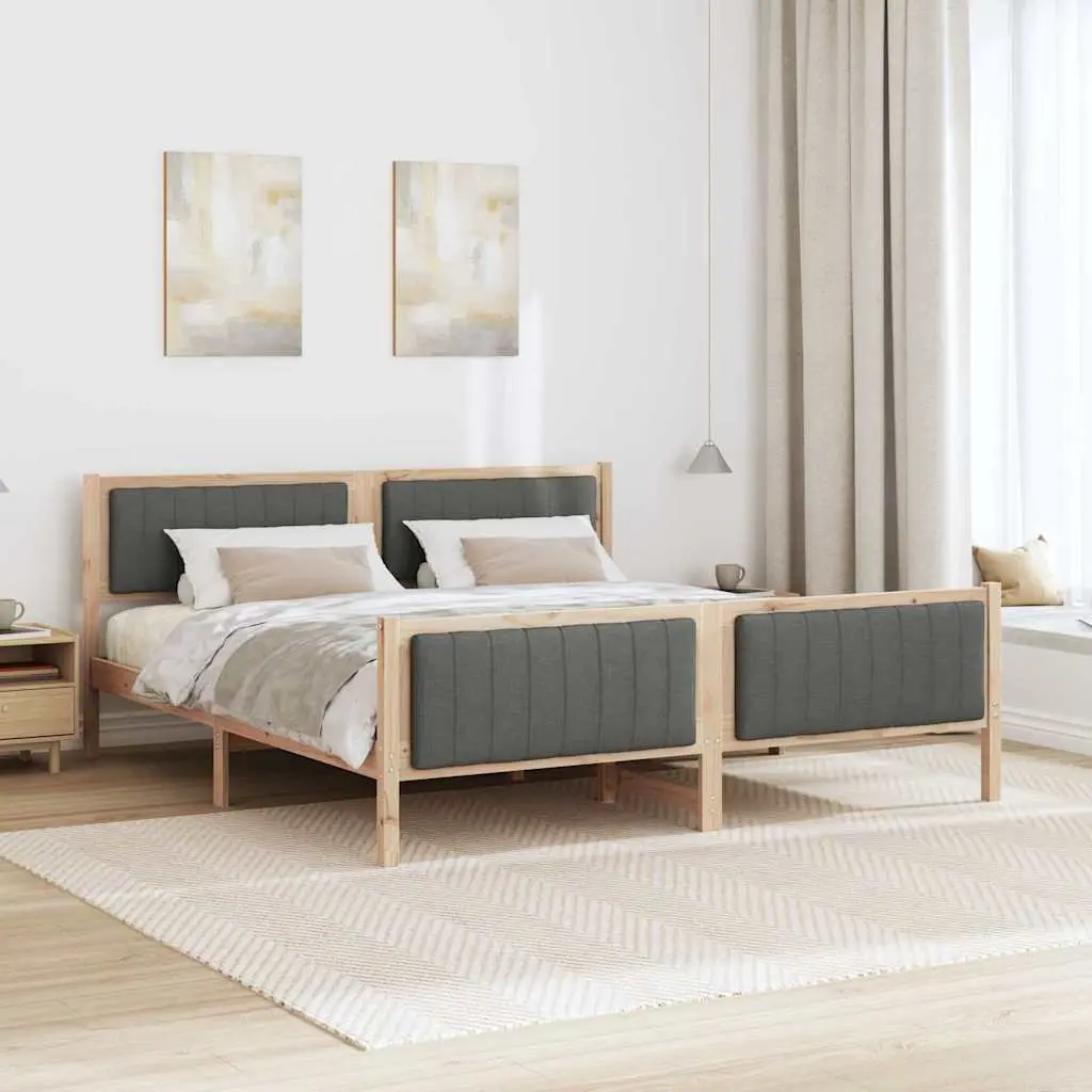 Bed Frame 180 x 200 cm Platform Design Solid Pine Wood Brown Dark Grey Bedroom