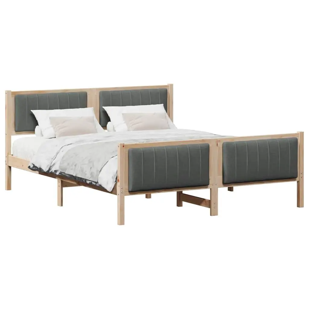 Solid Pine Wood Platform Bed Frame Brown Dark Grey 150x200cm