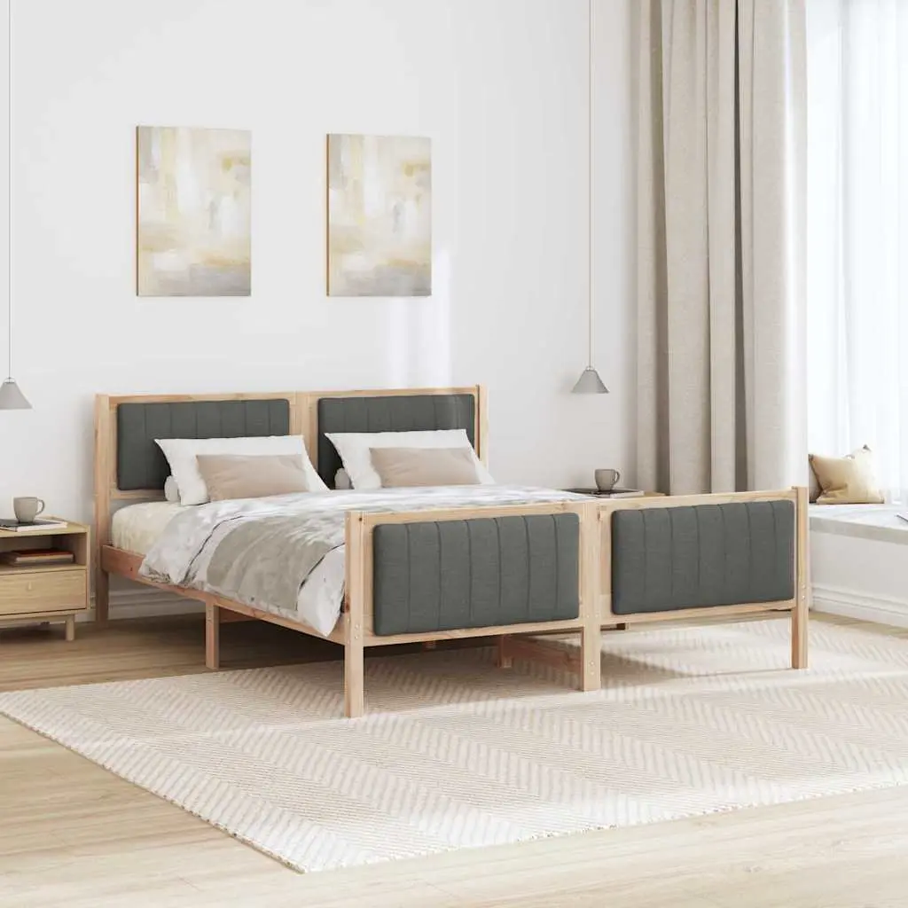 Solid Pine Wood Platform Bed Frame Brown Dark Grey 150x200cm
