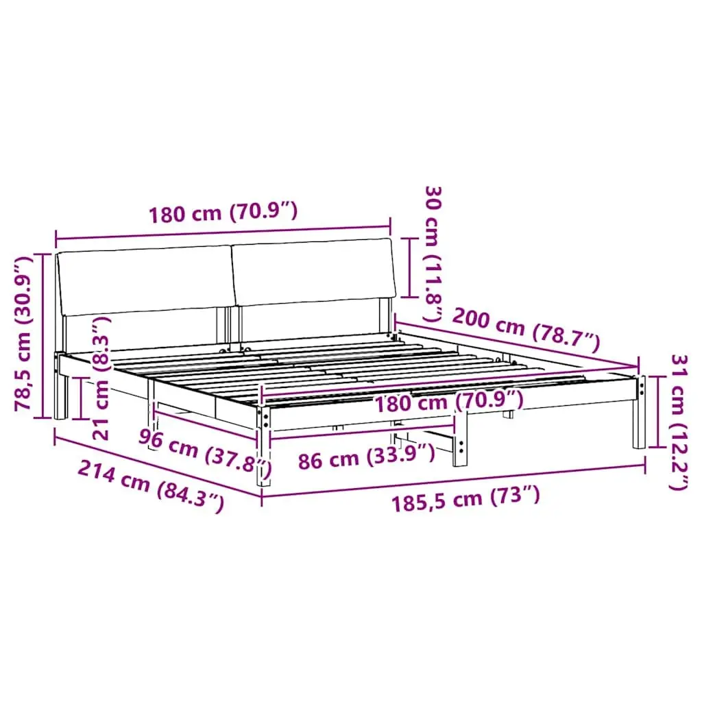 Bed Frame Modern Platform 180 x 200 cm Solid Pine Wood Brown Dark Grey