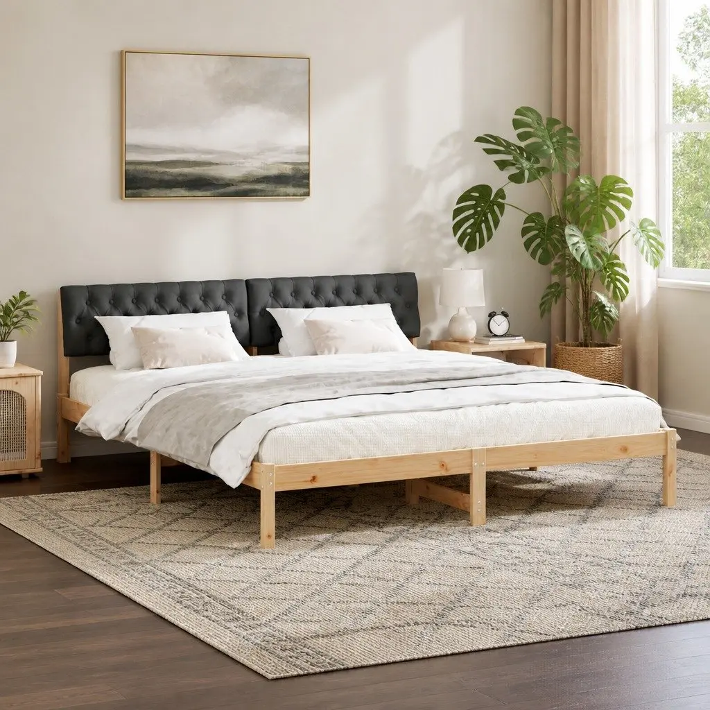 Platform Bed Frame Modern 180 x 200 cm Brown Dark Grey Solid Pine Wood