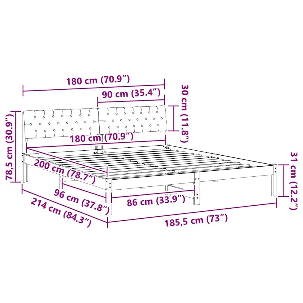 Platform Bed Frame Modern 180 x 200 cm Brown Dark Grey Solid Pine Wood