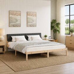 Solid Pine Wood Bed Frame with Wall-Mounted Headboard