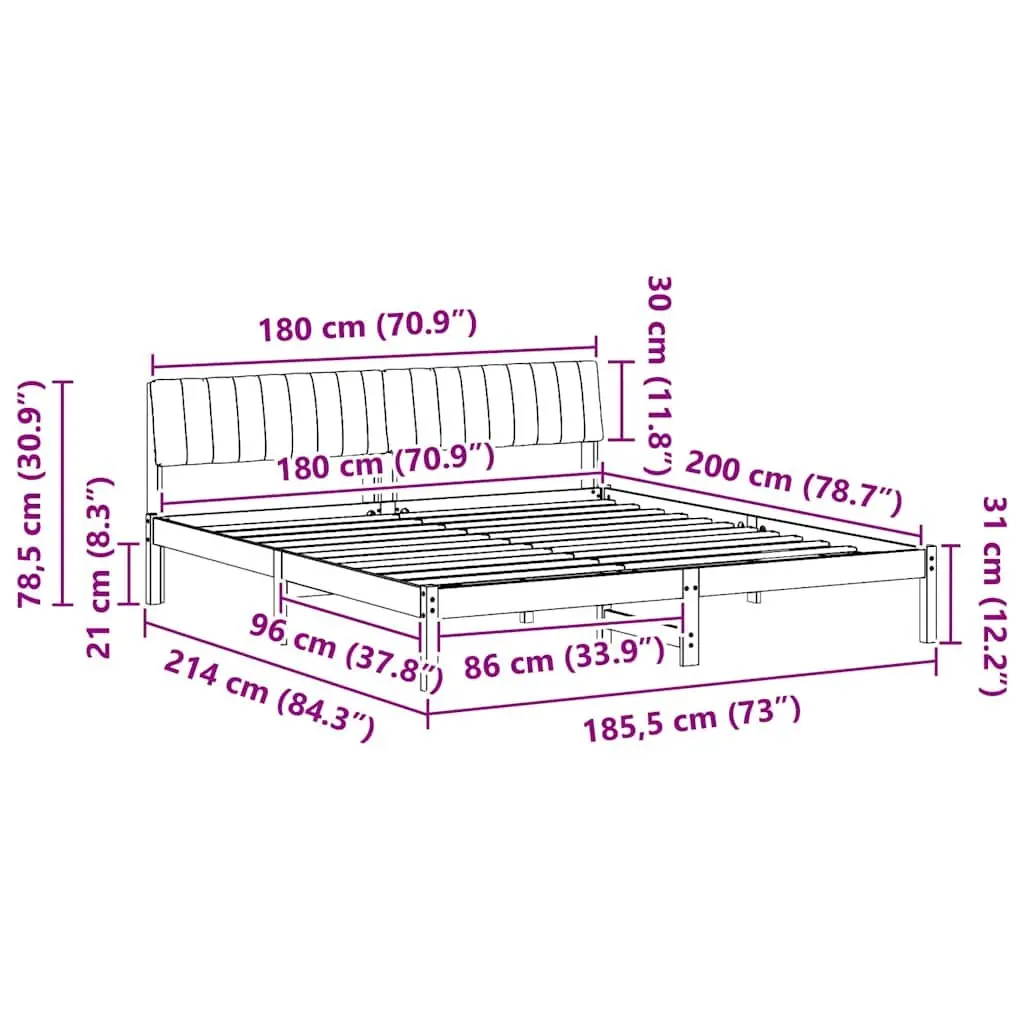 Bed Frame 180 x 200 cm Solid Pine Wood Brown Dark Grey Headboard Bedroom