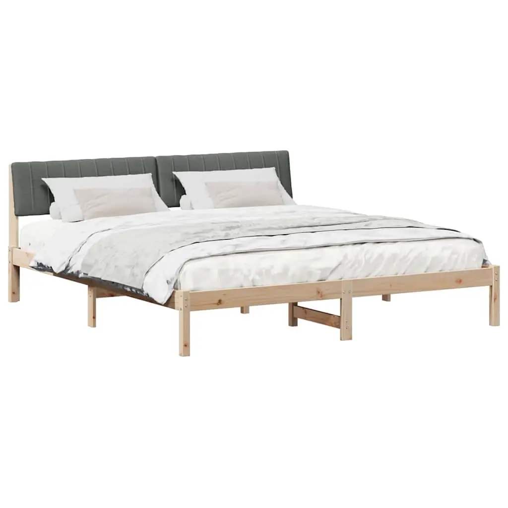 Bed Frame 180 x 200 cm Solid Pine Wood Brown Dark Grey Headboard Bedroom