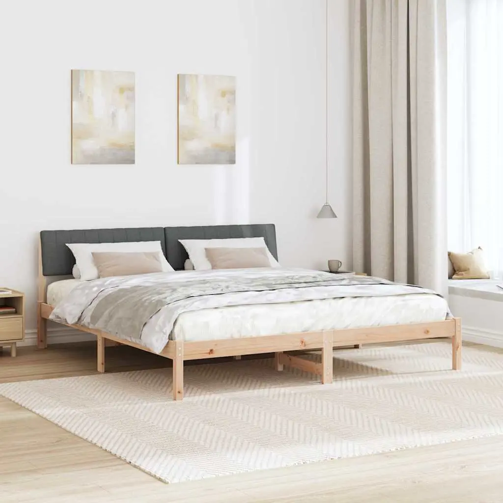 Bed Frame 180 x 200 cm Solid Pine Wood Brown Dark Grey Headboard Bedroom
