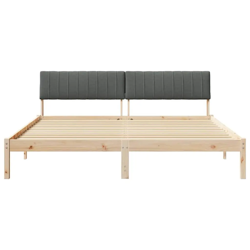 Bed Frame 180 x 200 cm Solid Pine Wood Brown Dark Grey Headboard Bedroom