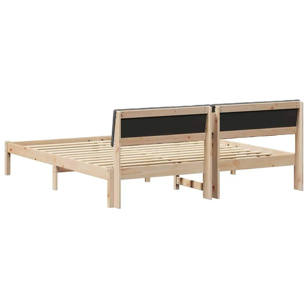 Bed Frame 180 x 200 cm Solid Pine Wood Brown Dark Grey Headboard Bedroom