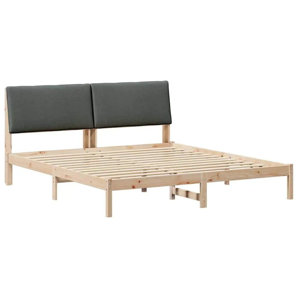 Bed Frame Modern 180 x 200 cm Brown Dark Grey Solid Pine Wood Headboard