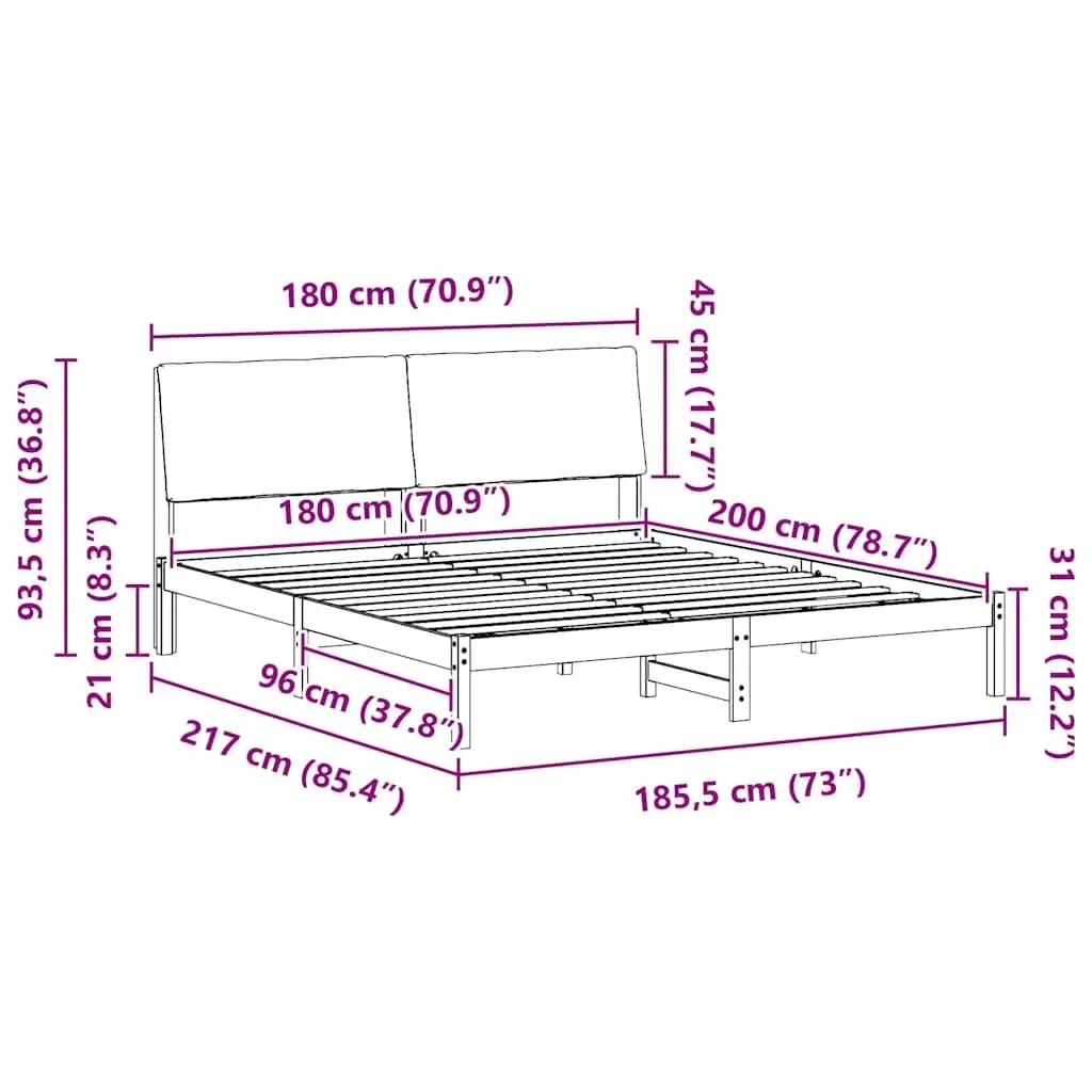 Bed Frame Modern 180 x 200 cm Brown Dark Grey Solid Pine Wood Headboard
