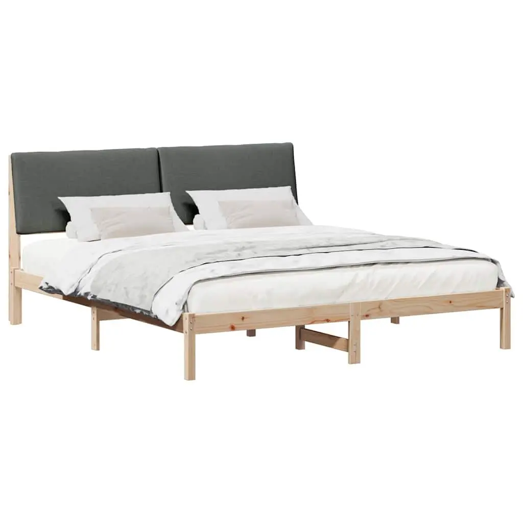 Bed Frame Modern 180 x 200 cm Brown Dark Grey Solid Pine Wood Headboard