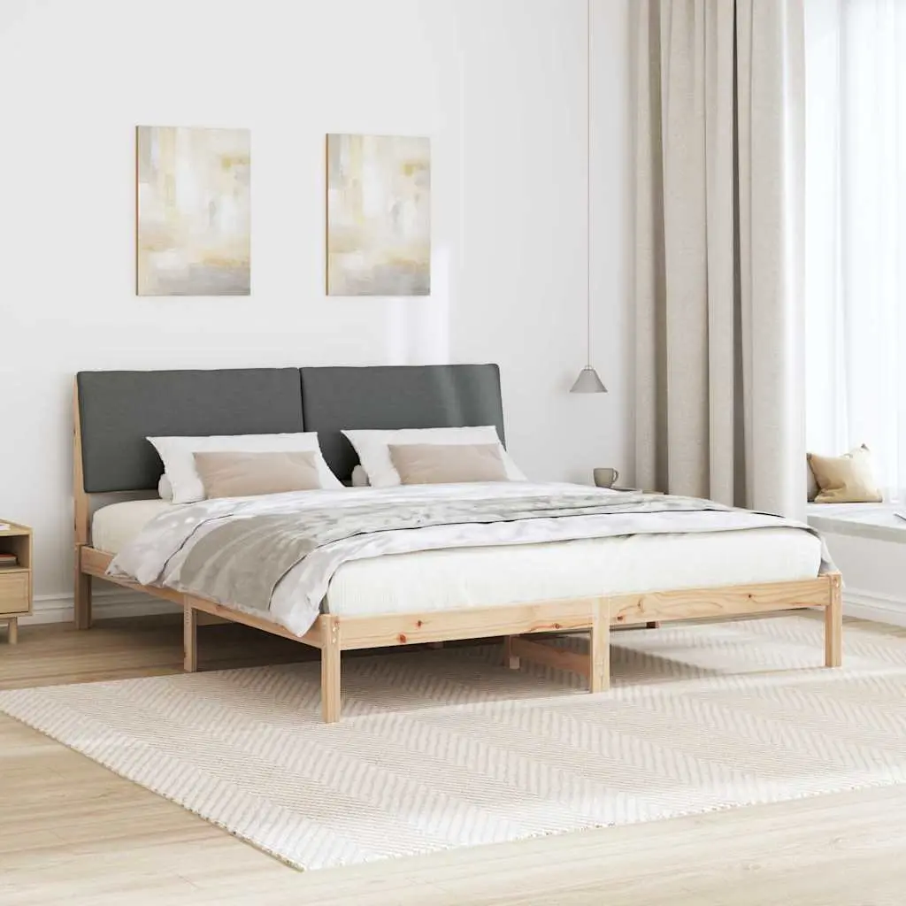 Bed Frame Modern 180 x 200 cm Brown Dark Grey Solid Pine Wood Headboard