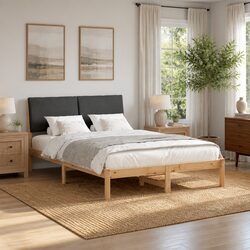 Elegant Bed Frame 150 x 200 cm with Headboard in Pine