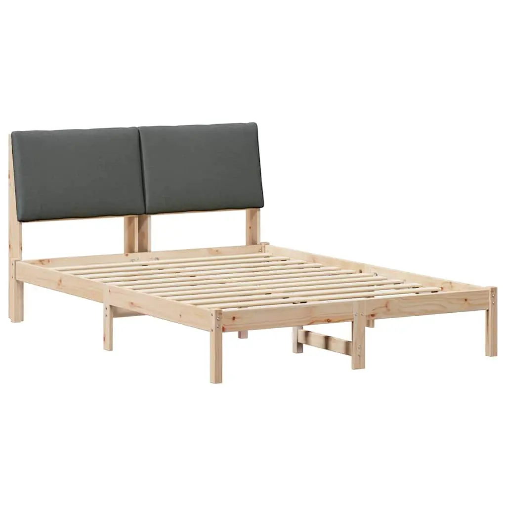 Bed Frame Modern 150 x 200 cm Solid Pine Wood with Upholstered Headboard