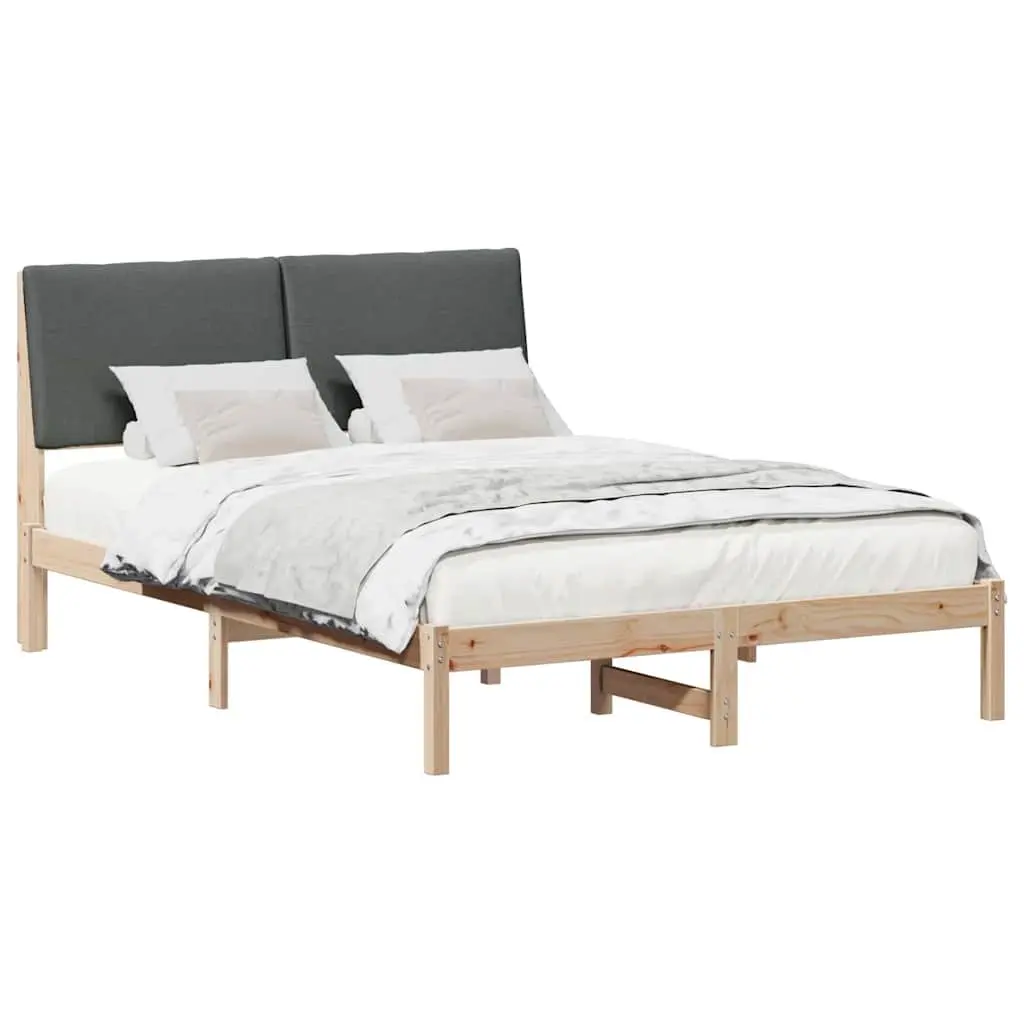 Bed Frame Modern 150 x 200 cm Solid Pine Wood with Upholstered Headboard