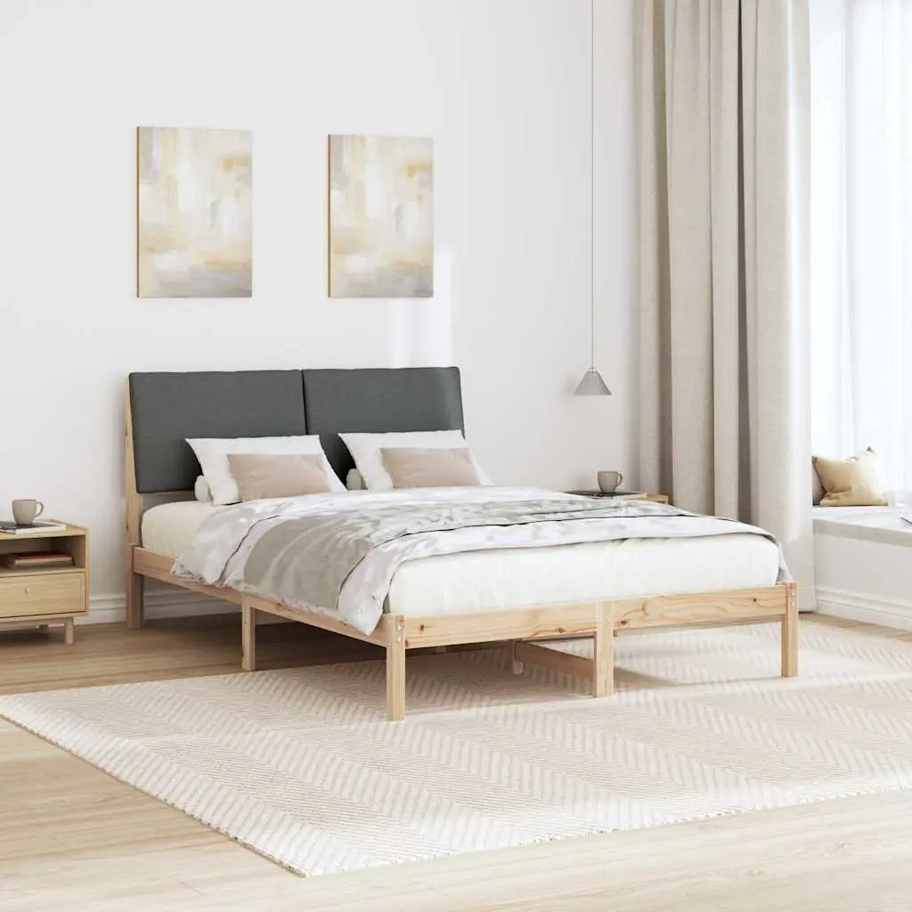 Bed Frame Modern 150 x 200 cm Solid Pine Wood with Upholstered Headboard