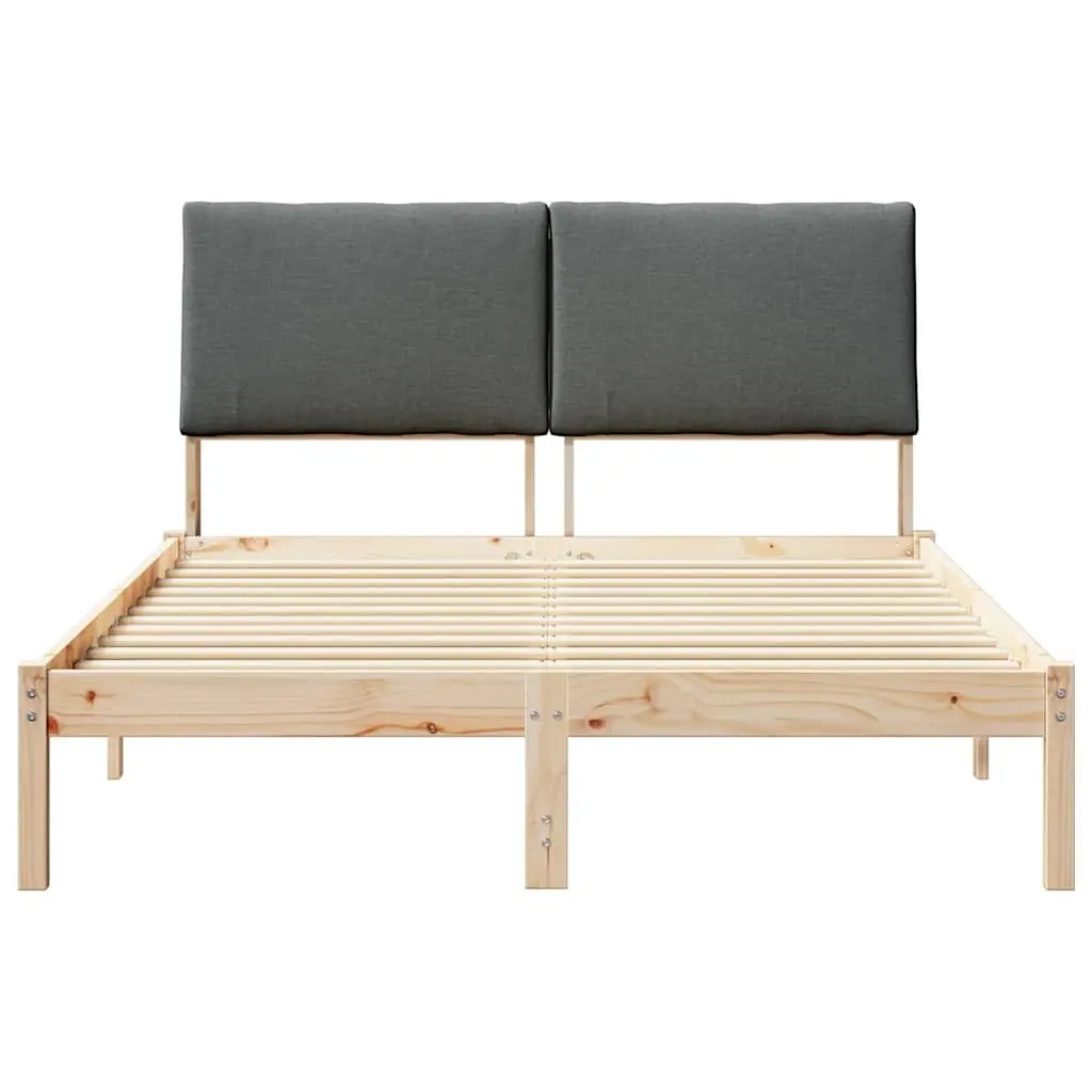 Bed Frame Modern 150 x 200 cm Solid Pine Wood with Upholstered Headboard