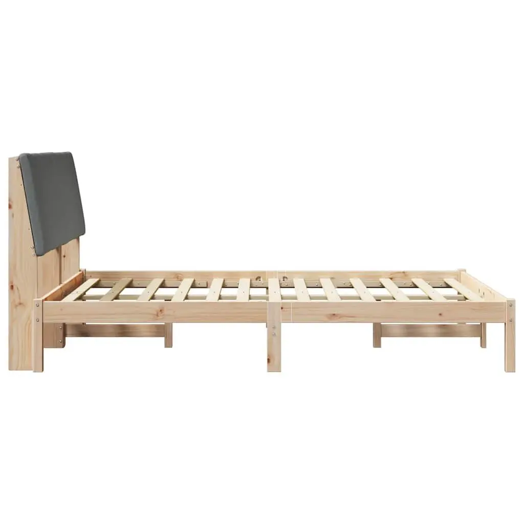 Bed Frame Modern 150 x 200 cm Solid Pine Wood with Upholstered Headboard