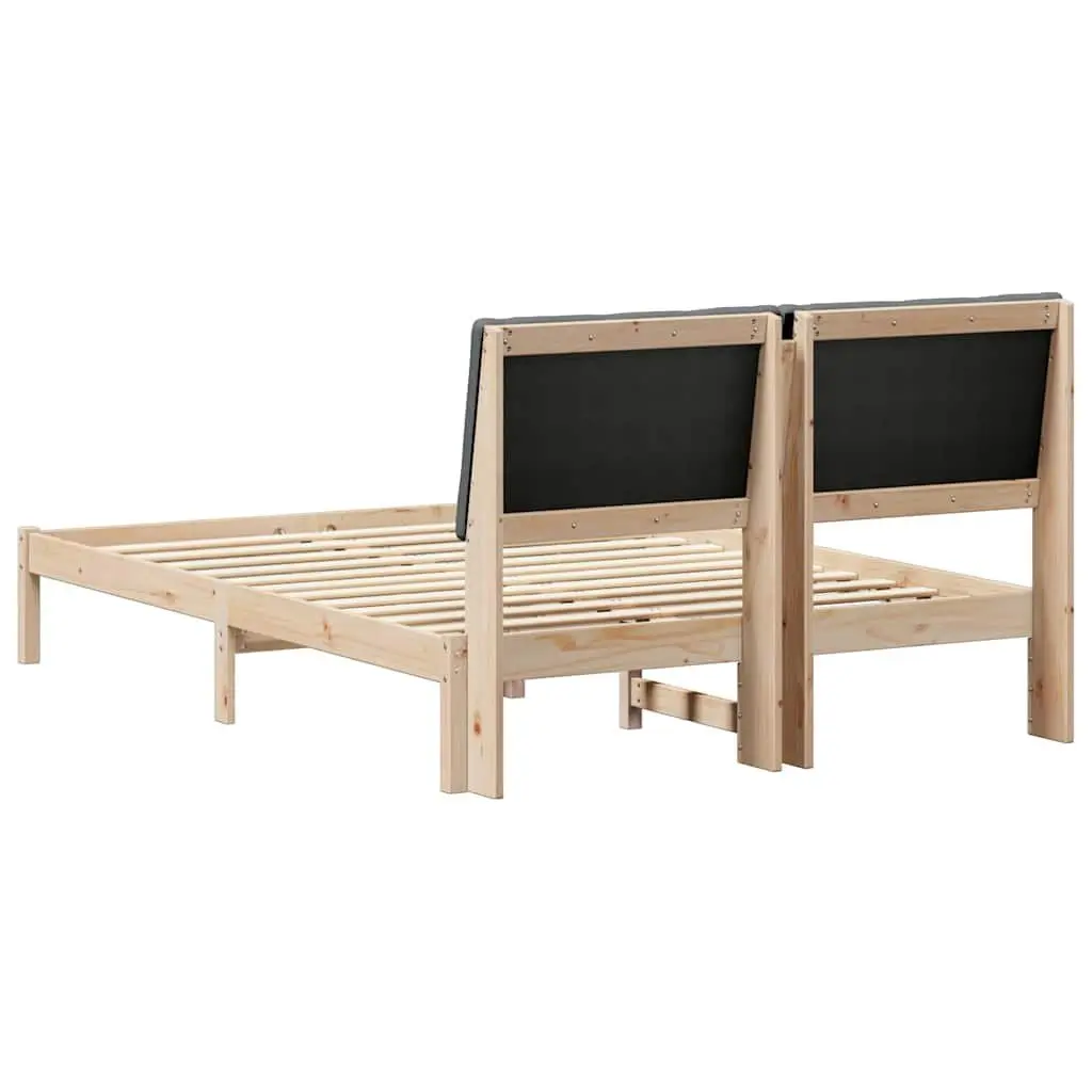 Bed Frame Modern 150 x 200 cm Solid Pine Wood with Upholstered Headboard