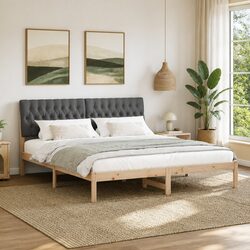 Comfortable Brown Bed Frame with Upholstered Headboard
