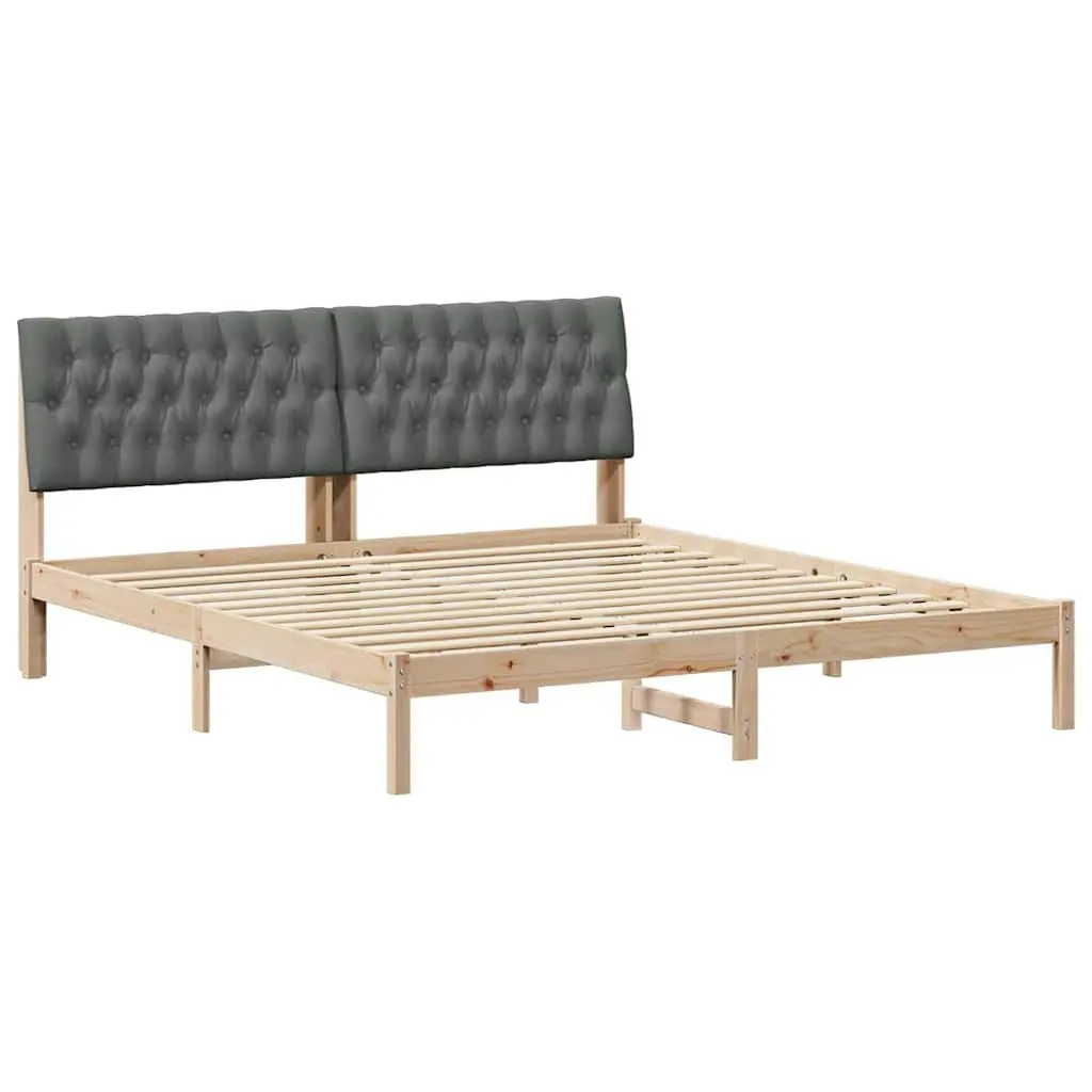 Brown Bed Frame Wall-Mounted Headboard 180 x 200 cm Solid Pine Upholstered