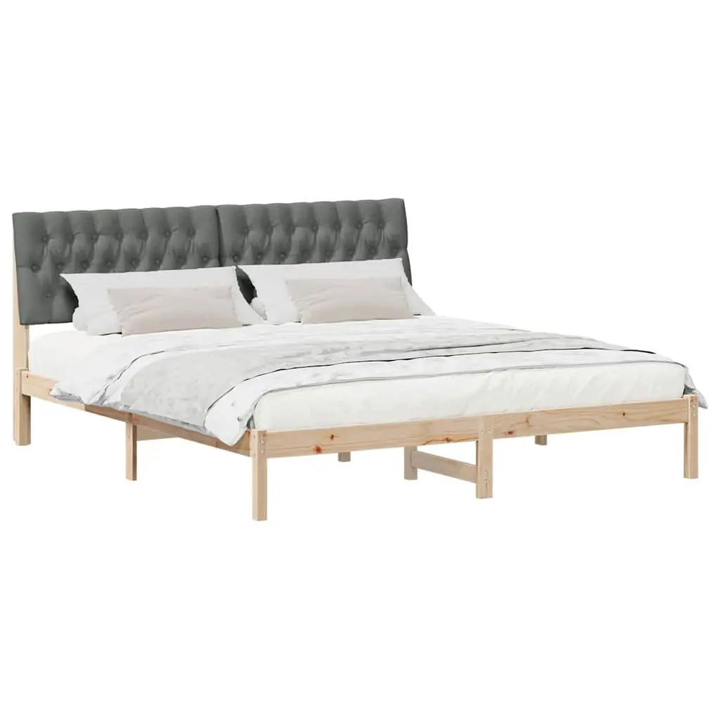 Brown Bed Frame Wall-Mounted Headboard 180 x 200 cm Solid Pine Upholstered