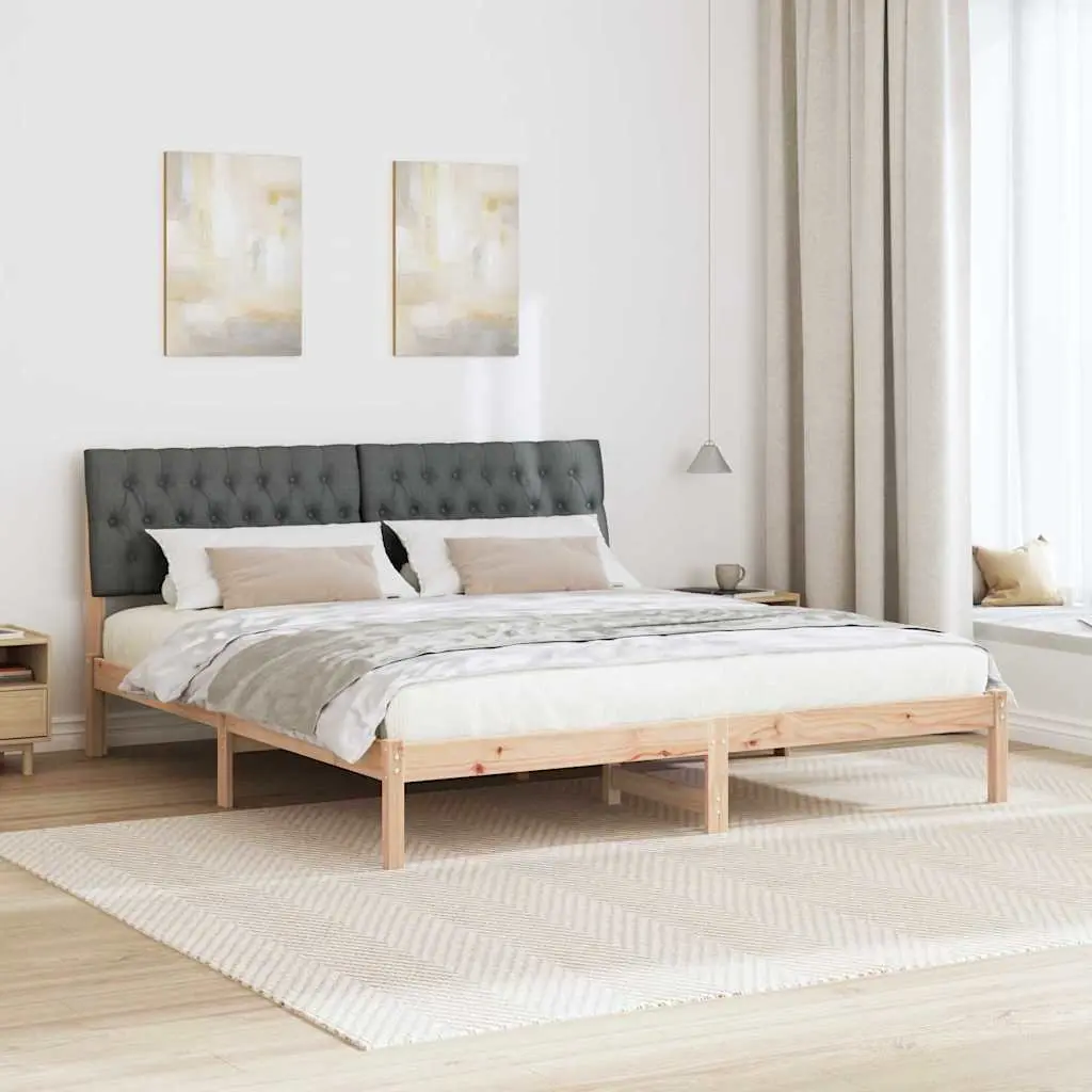 Brown Bed Frame Wall-Mounted Headboard 180 x 200 cm Solid Pine Upholstered