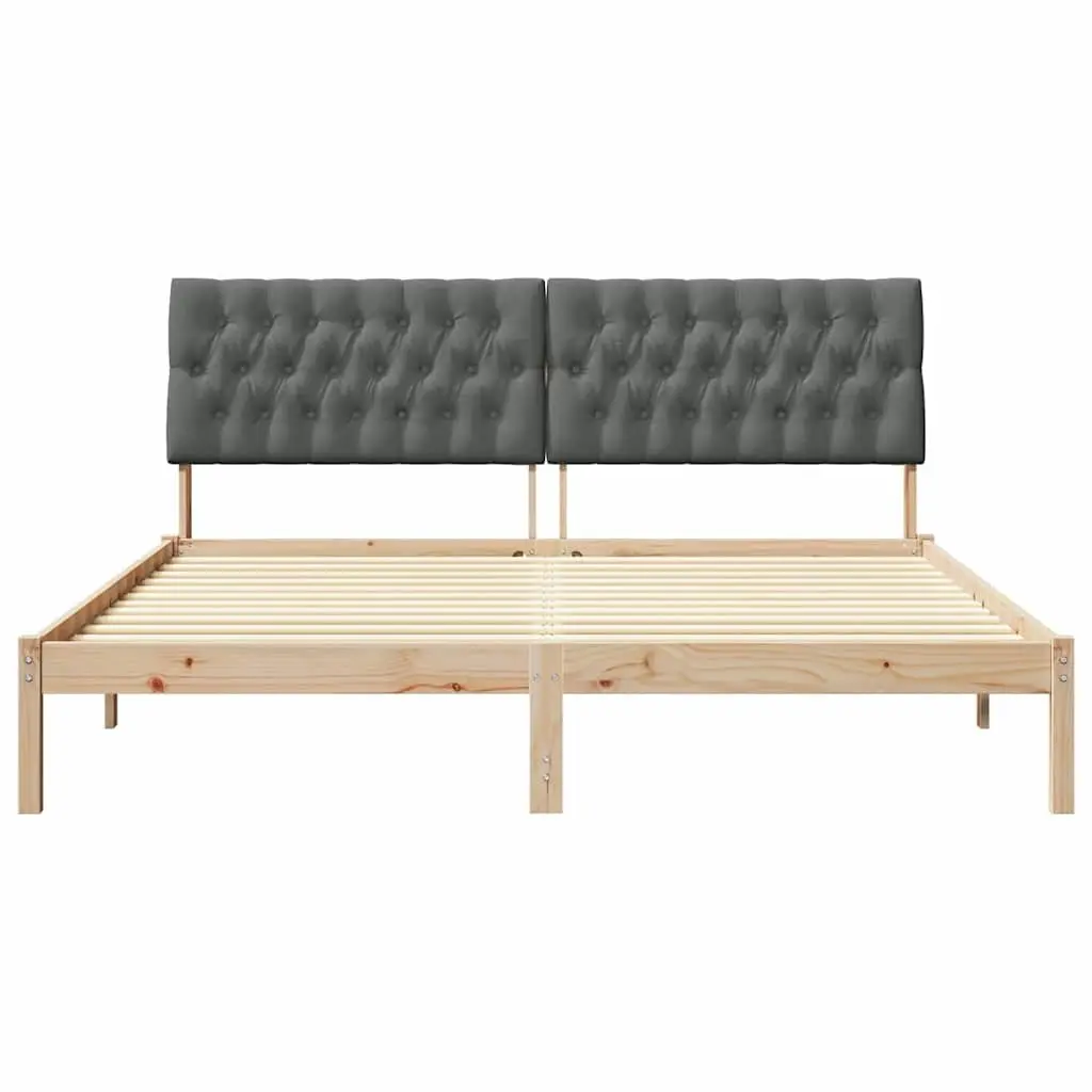 Brown Bed Frame Wall-Mounted Headboard 180 x 200 cm Solid Pine Upholstered