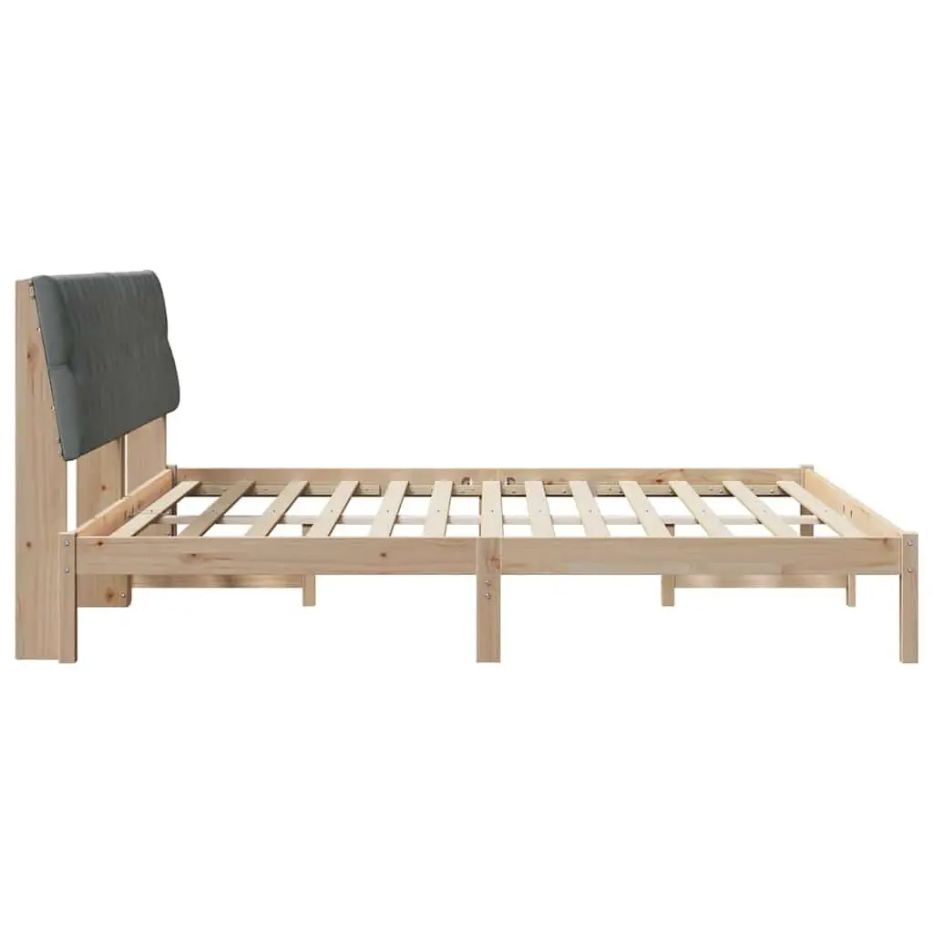 Brown Bed Frame Wall-Mounted Headboard 180 x 200 cm Solid Pine Upholstered
