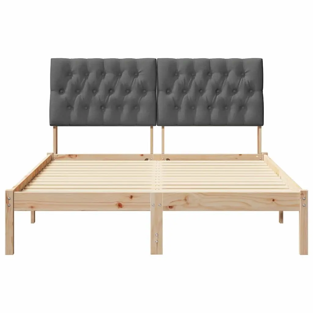 Bed Frame Upholstered Headboard Brown 150 x 200 cm Platform Slatted Base Solid Pine Wood
