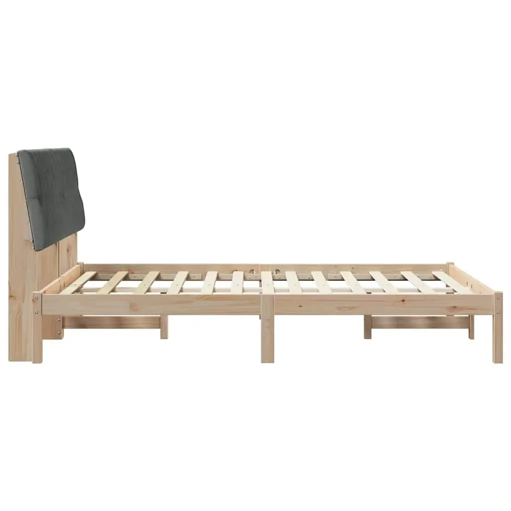 Bed Frame Upholstered Headboard Brown 150 x 200 cm Platform Slatted Base Solid Pine Wood