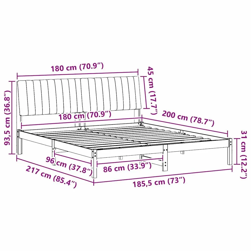 Bed Frame with Headboard Brown 180 x 200 cm Solid Pine Wood Platform Slatted