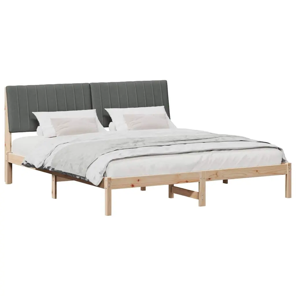 Bed Frame with Headboard Brown 180 x 200 cm Solid Pine Wood Platform Slatted