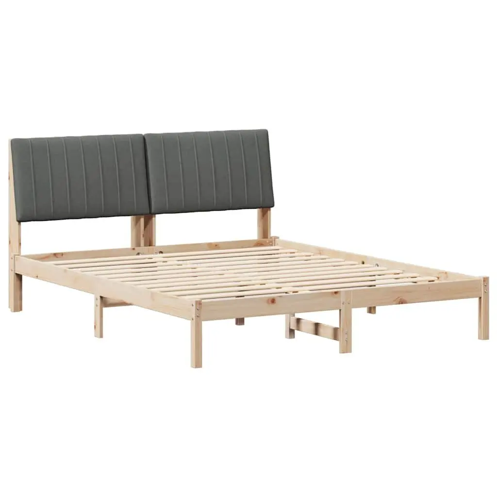 Bed Frame with Upholstered Headboard Brown 150 x 200 cm Solid Pine Wood Platform