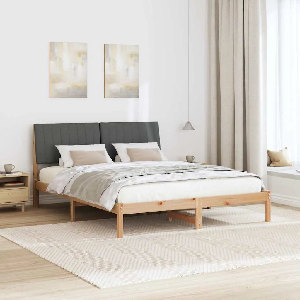 Bed Frame with Upholstered Headboard Brown 150 x 200 cm Solid Pine Wood Platform