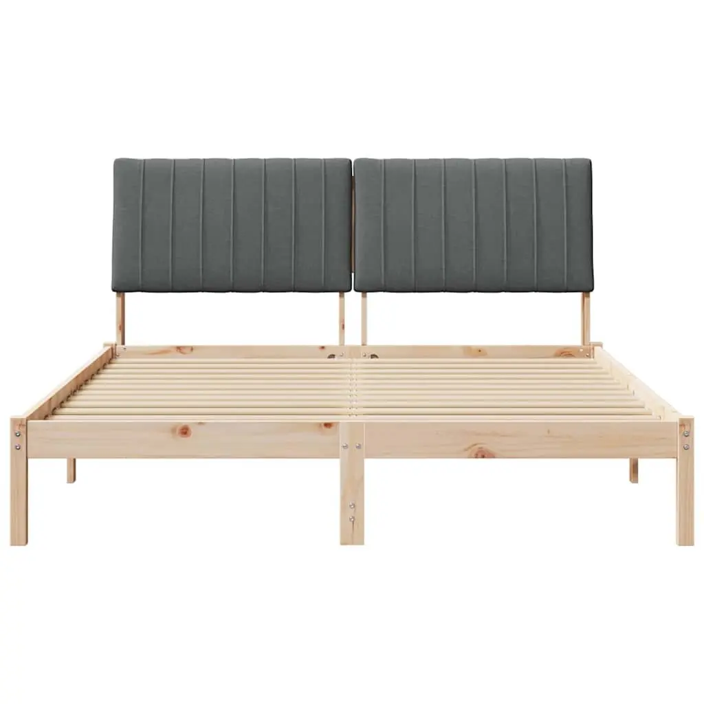 Bed Frame with Upholstered Headboard Brown 150 x 200 cm Solid Pine Wood Platform
