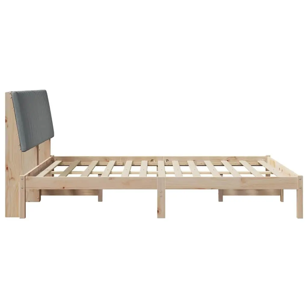 Bed Frame with Upholstered Headboard Brown 150 x 200 cm Solid Pine Wood Platform
