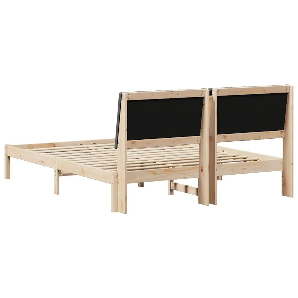 Bed Frame with Upholstered Headboard Brown 150 x 200 cm Solid Pine Wood Platform