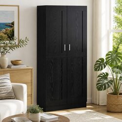 Modern Black Oak Book Cabinet with Hinge Doors