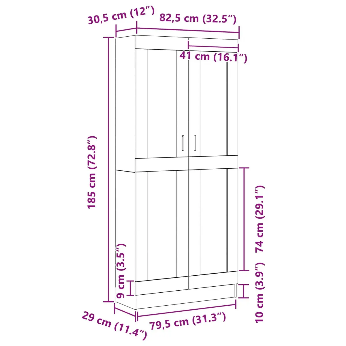 Black Oak Book Cabinet with Hinge Doors