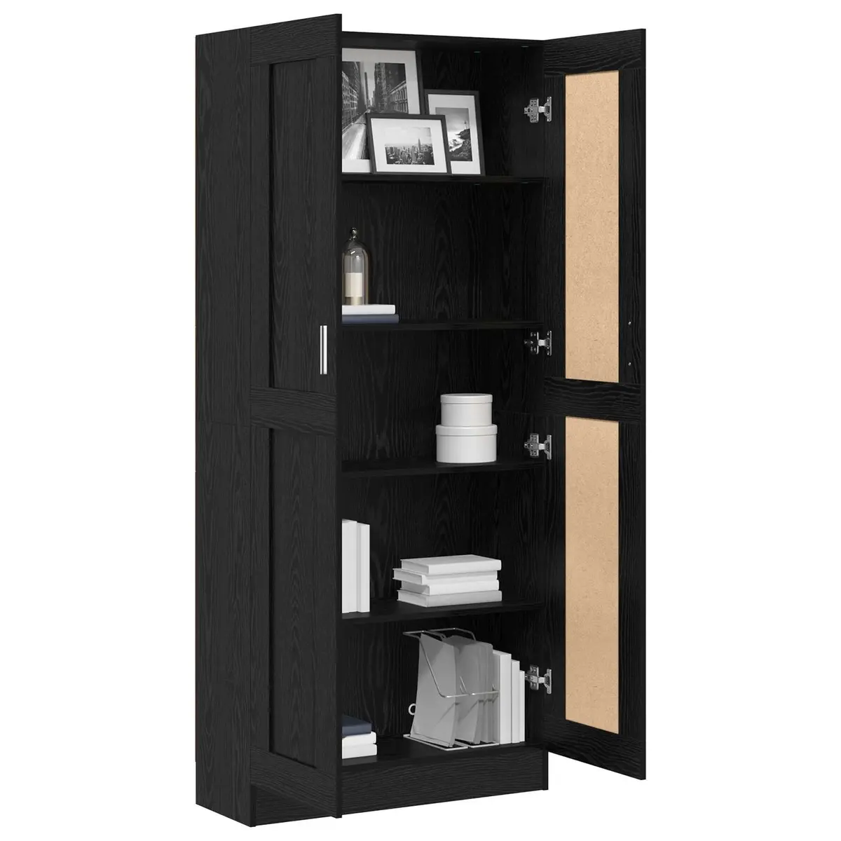 Black Oak Book Cabinet with Hinge Doors