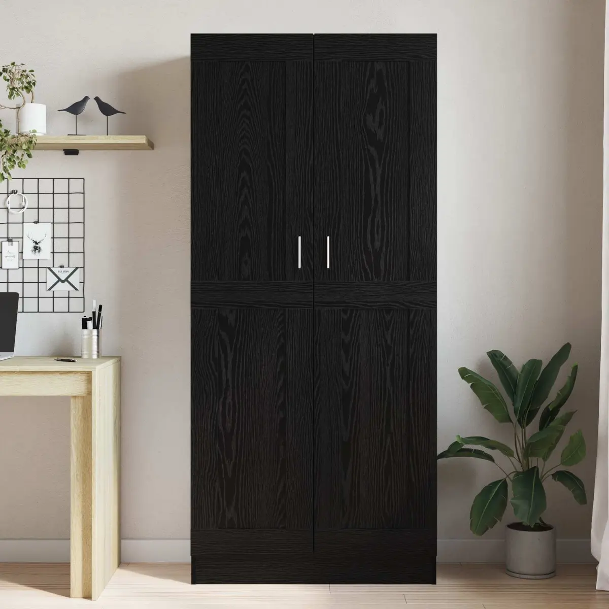 Black Oak Book Cabinet with Hinge Doors