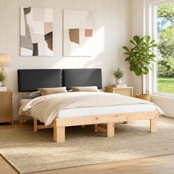 Grey Wooden Bed Frame with Upholstered Headboard 180 x 200 cm