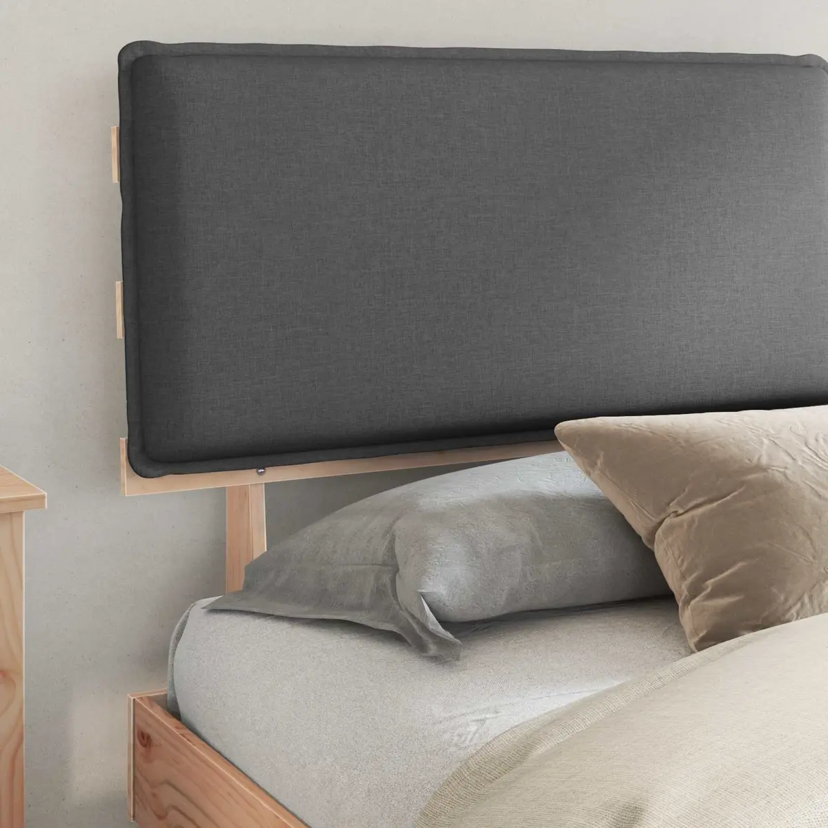Wooden Bed Frame with Upholstered Headboard Grey 180 x 200 cm Modern Design