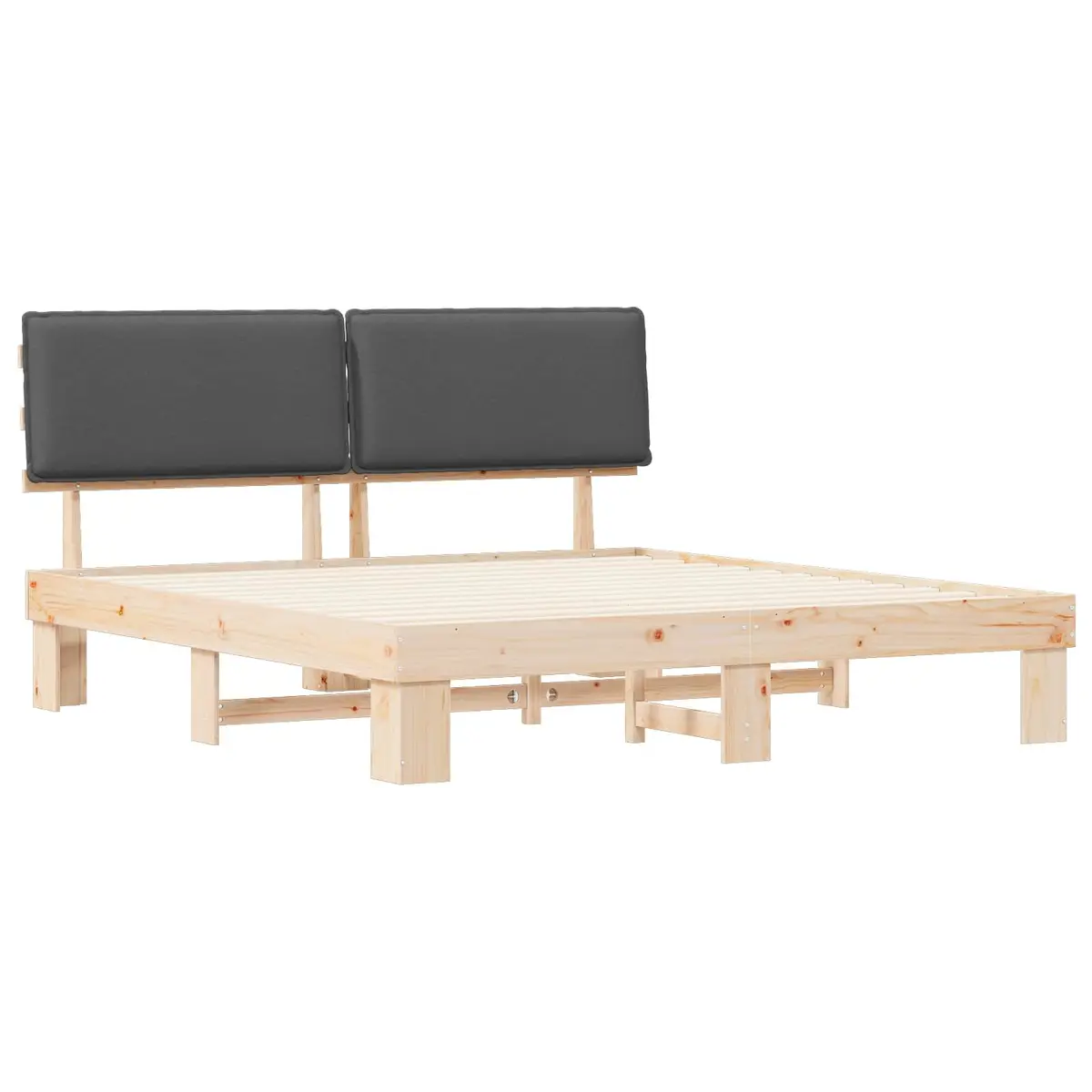 Wooden Bed Frame with Upholstered Headboard Grey 180 x 200 cm Modern Design